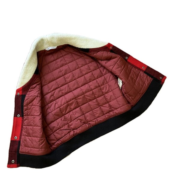 Woolrich Buffalo Plaid Vest with Sherpa Shawl Collar Red/Black Wool Blend - Picture 4 of 9